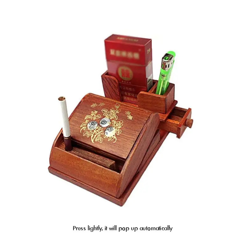 

Solid Wood 16 Regular Cigarettes Case Box Holder Automatic Ejection Case Lighter Storage Box With Flower Pattern for Smoking