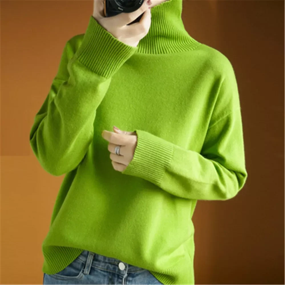 

Autumn Winter Orange Turtleneck Cashmere Sweater Women Thickened Pullover Sweater Casual Basic Jumper Knitted Sweater Loose Tops