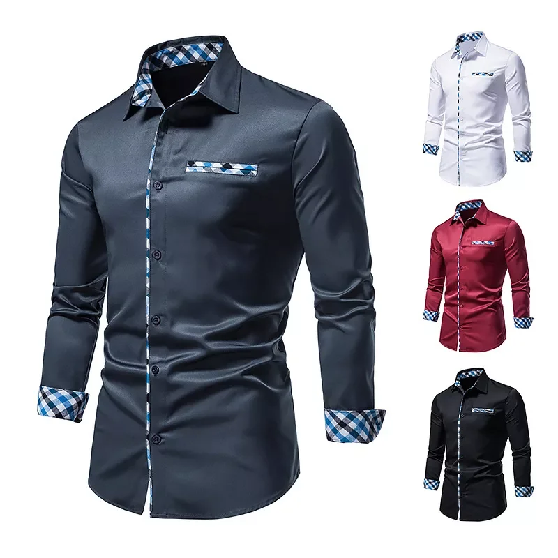 NEW IN New Men's Long Sleeve Fashion Button Shirt Contrast Casual Button Shirt Slim Dress Shirt