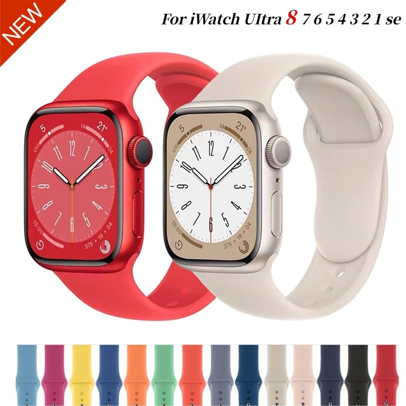 

Силиконовый ремешок для Apple watch band 49 мм 45 мм 44 мм 42 мм 41 мм 40 мм 38 мм, браслет для iWatch Series UItra 8 7 6 5 4 SE, браслет