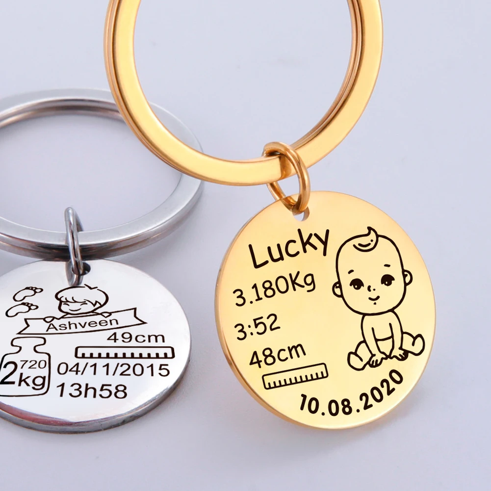 

Baby Keychain Personalized Mother Day Gift For Dad Child Boy Girl Kid Name Date Weight Height Newborn Custom Key Chain Jewelry