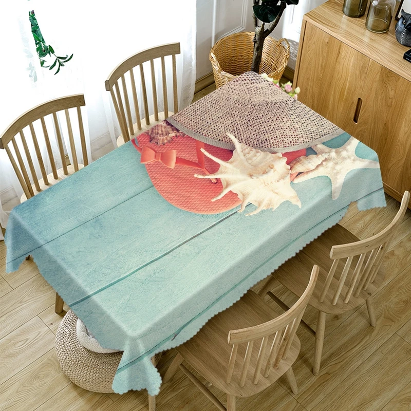 

Tablecloth 3D Starfish Imitation Wood Grain Pattern Rectangular Table Cloth for Wedding Decoration Picnic Party Mantel Mesa