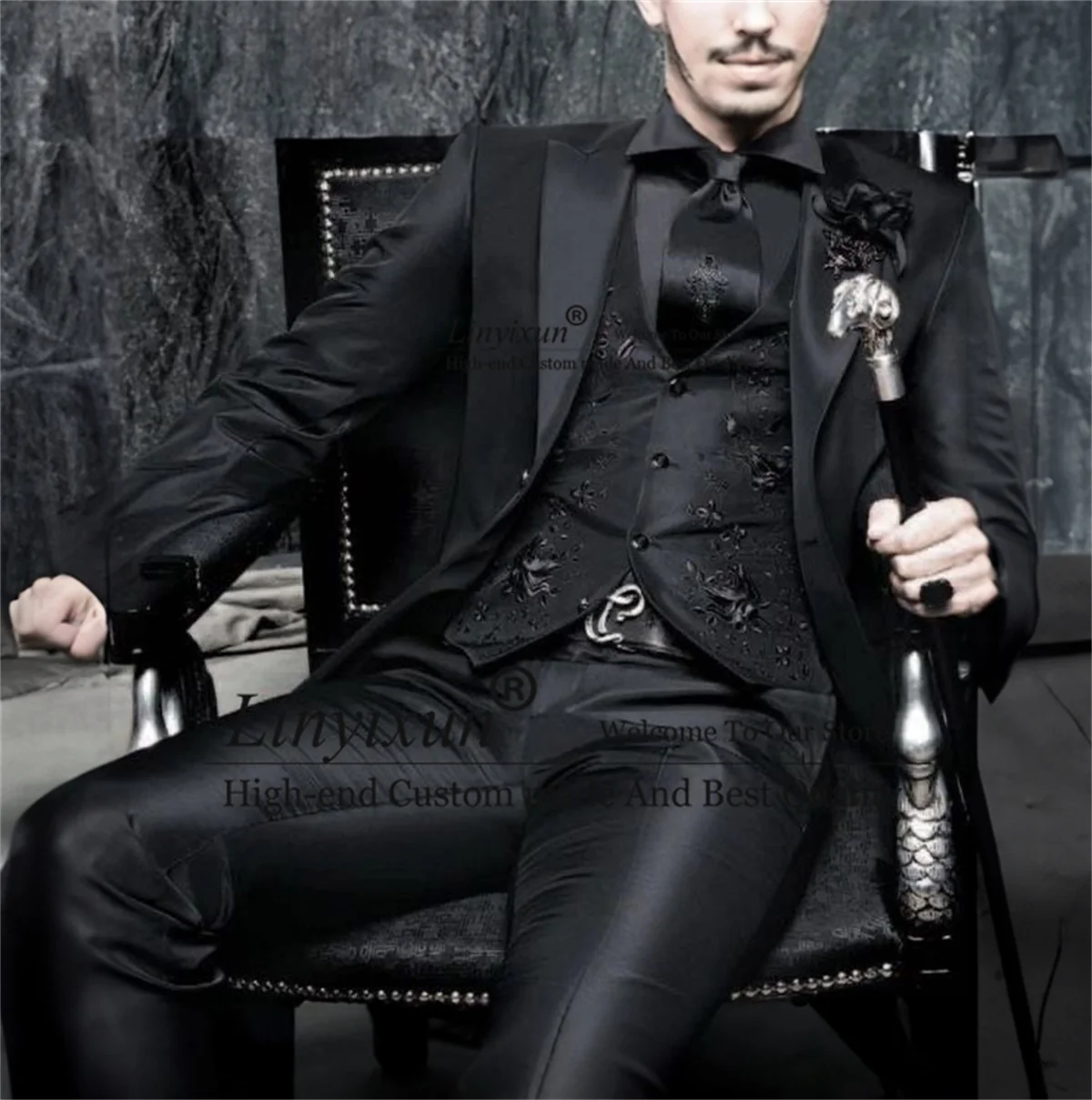 

Деловые черные мужские свадебные бриджи для жениха, комплект из 3 предметов, деловые мужские блейзеры, жаккардовые брюки, одежда