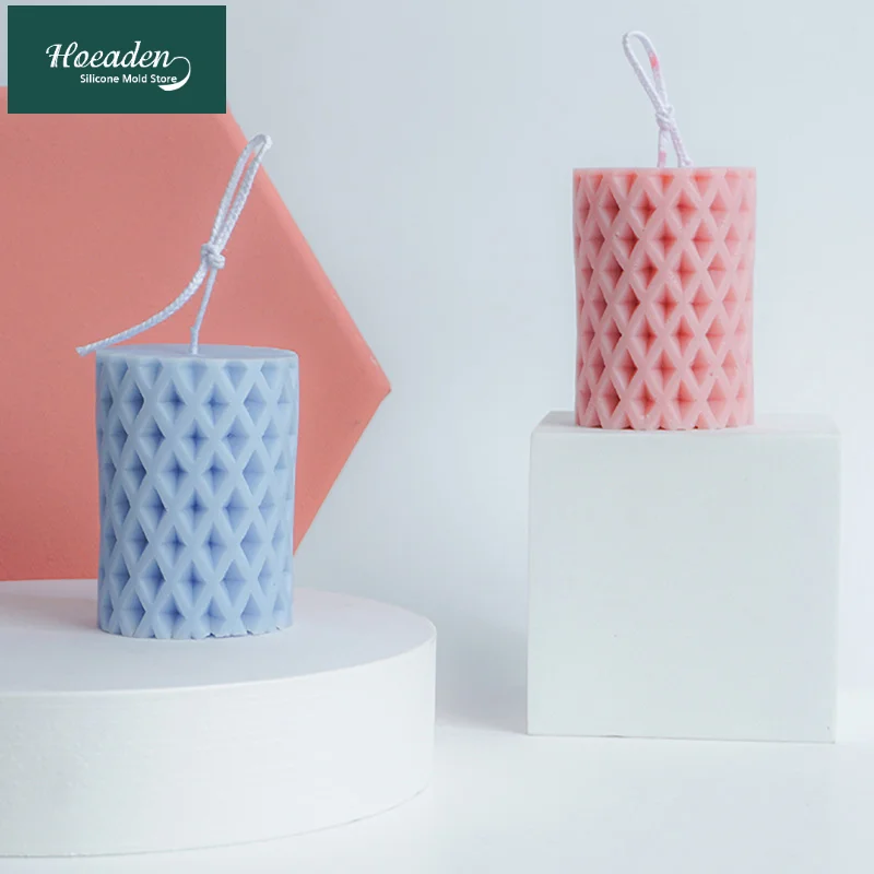 

3D Rhombus Hole Silicone Molds for Soap Candle Making DIY Handmade Home Decoration Cylindrical Shape Silicone Candle Mould