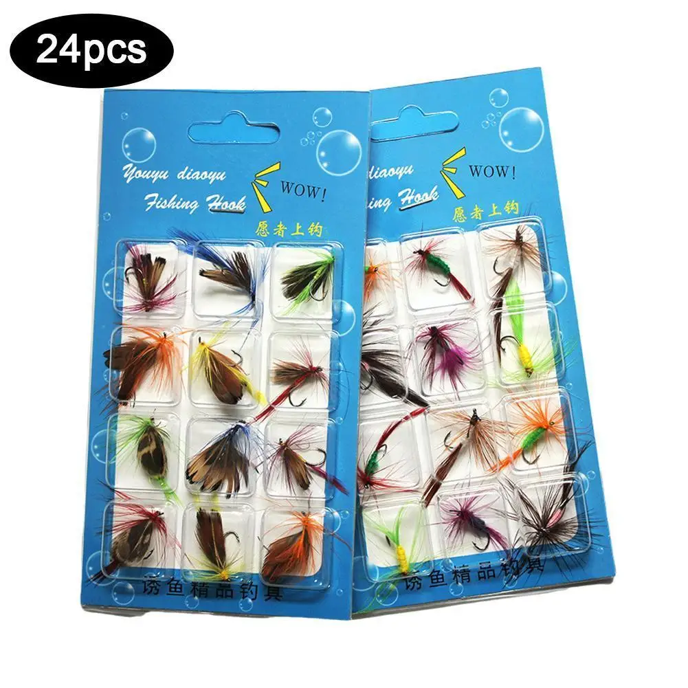 

24Pcs Insects Flies Fly Fishing Lures Bait High Carbon Tool Tackle Fish Crank Sharpened Hook Super Hook Perfect Decoy Steel H1E2