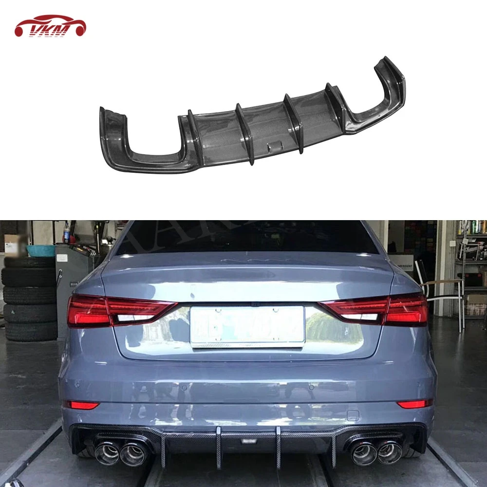 Фото Диффузор-спойлер из углеродного волокна для заднего бампера Audi A3 Sline S3 2017-2019, черный, FRP