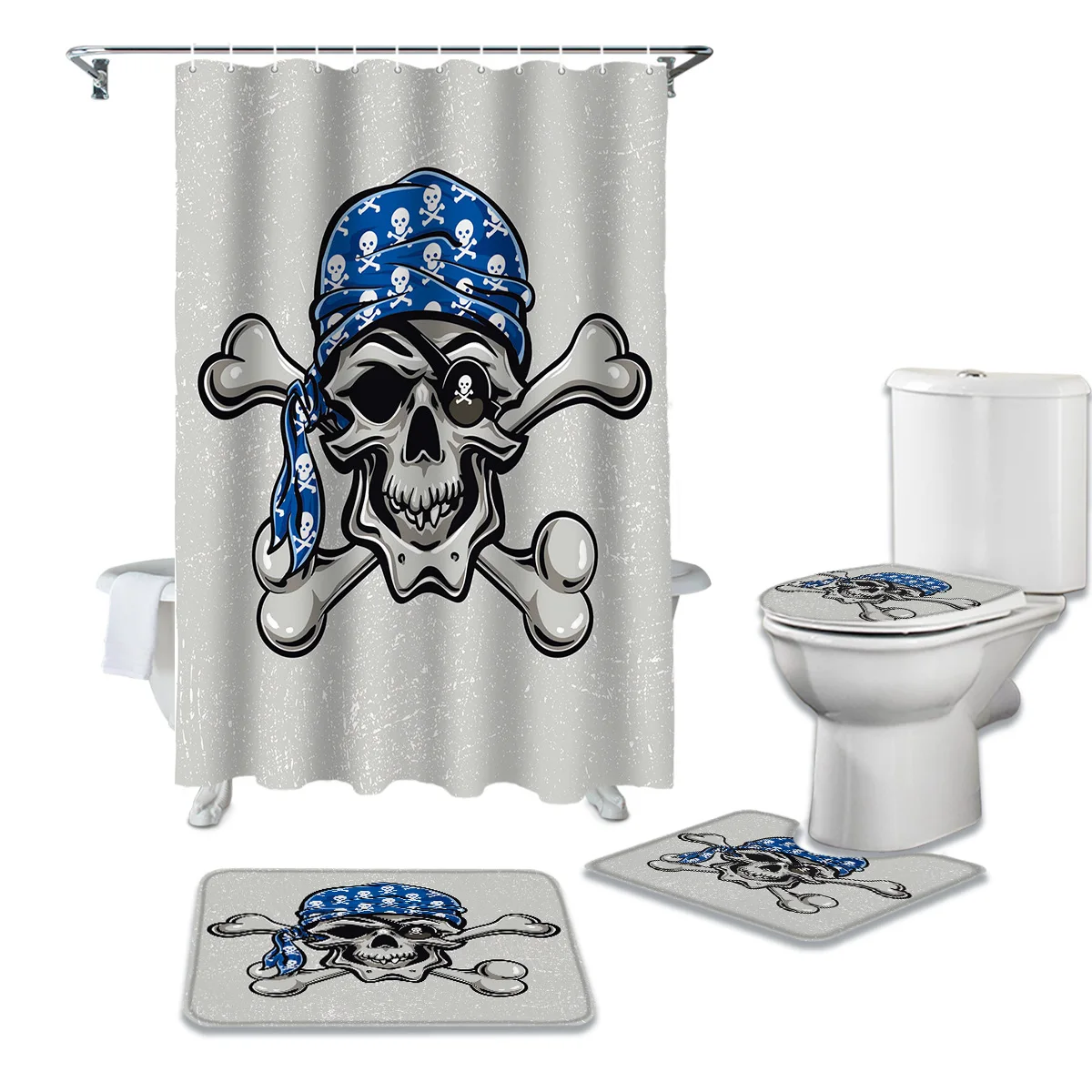 

Винтажная Красивая пляжная занавеска для душа с принтом пиратского черепа, набор ковровых покрытий, крышка для туалета, коврик для ванной к...