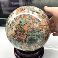 15CM 4.8KG Unique Indie Jewelry Ball Natural Green Jasper Money Agate Crystal Stone Sphere Desk Ornament Decoration Living Room