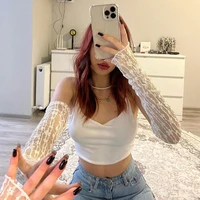 yingdingst women white camisole cropped corset y2k lace sleeves bralette crop tank tops sexy backless camis streetwear tees