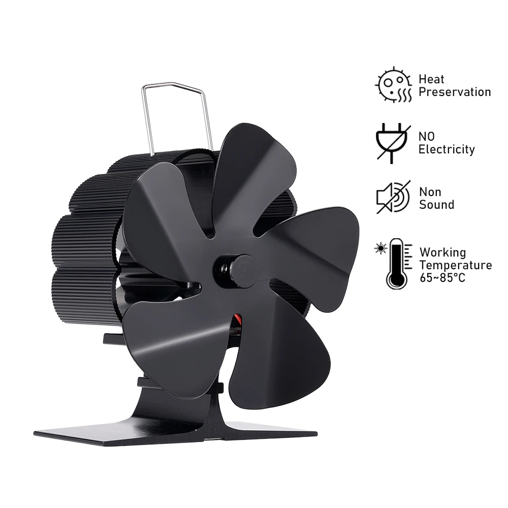 

Outdoor Camping Heater Mini 5 Blades Heat Powered Stove Fan Black Fireplace Fan Log Wood Burner Eco Quiet Fan Warmer Heating