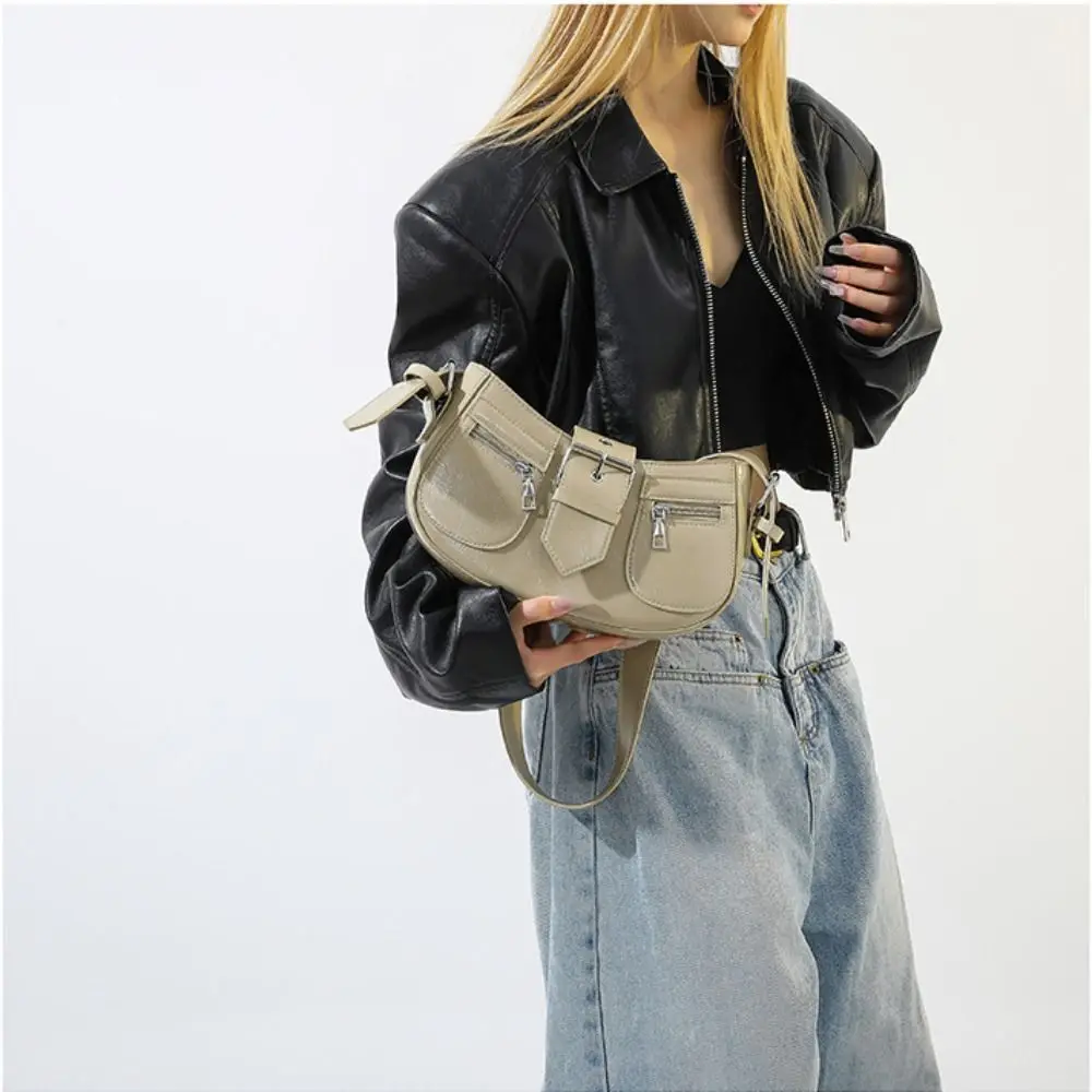 Темпераментная сумка через плечо Y2K с застежкой готическая кожаная на молнии