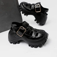 2022 summer new punk patent leather toe cap slipper womens outer wear platform hollow round toe solid color roman sandals