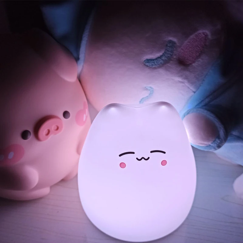 7-color Kawaii Led Cat Night Lamp Cute Baby Nightlight for Bedroom Christmas Decoration Pat Touch Color-changing Eye Protection