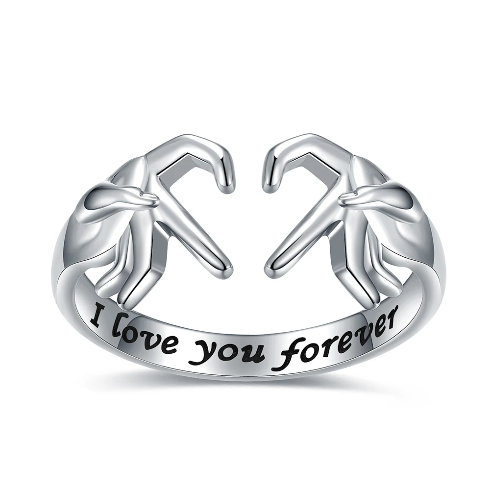 

925 Sterling Silver Love Hand Heart Rings Adjustable Friendship Promise Birthday Valentine's Day Jewelry Gifts for Women Friends