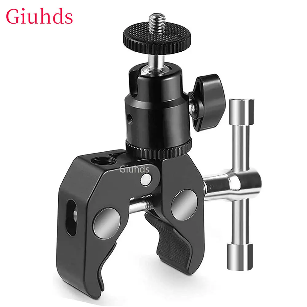 

Super Clamp with Camera Clamp Mount Ball Head Clamp Hot Shoe Mount Adapter with 1/4'' for Monitor LED Lights Flash Microphone