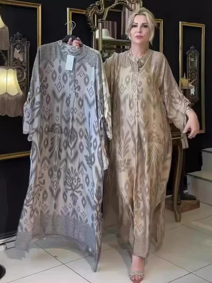 Мусульманское женское платье Рамадан ИД с принтом Jalabiya арабское длинное абайя