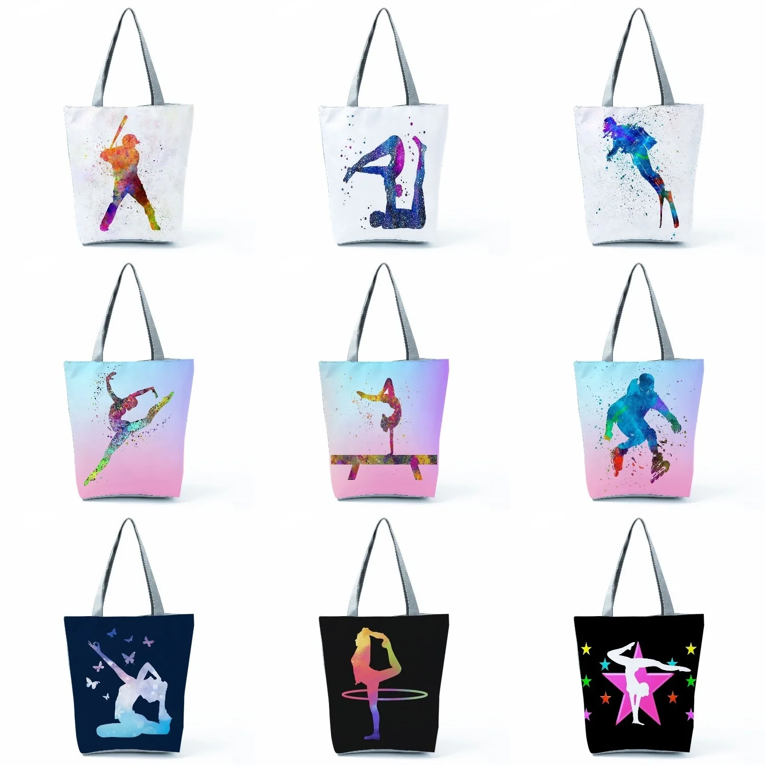 

Многоразовая сумка-тоут для девушек, повседневная Сумочка на плечо с художественным принтом балерины, акварелью, гимнастики, дорожные Экологичные мешки для покупок