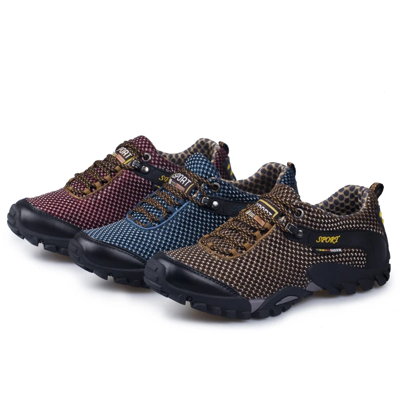 JIEMIAO Mesh Breathable Men Hiking Shoes Summer Mens Sneakers Outdoor Trail Trekking Mountain Climbing Sports Shoes Size 38-46
