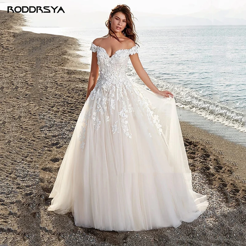 RODDRSYA-vestido de novia con escote Corazón y Apliques de encaje para mujer, con hombros descubiertos vestido de novia, hecho a medida, para playa