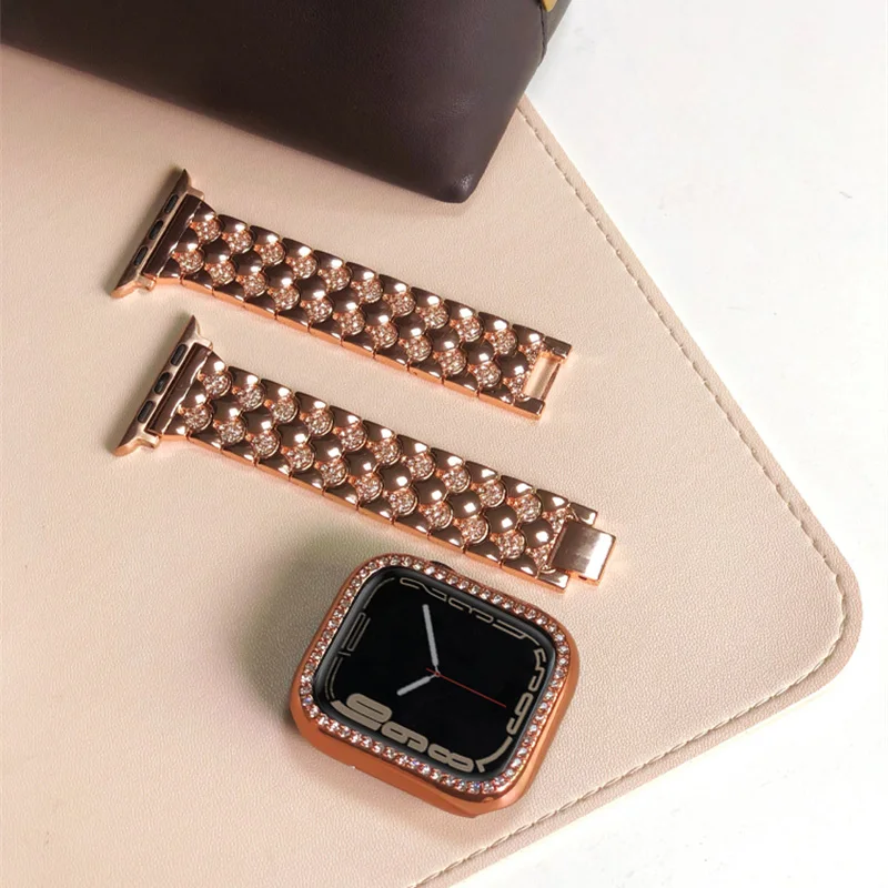

Strap For Apple Watch Band 44mm 40mm 38mm 42mm 41mm 45mm Luxury Women Diamond Stainless Steel Metal iWatch 4 5 6 se 7 Bracelet