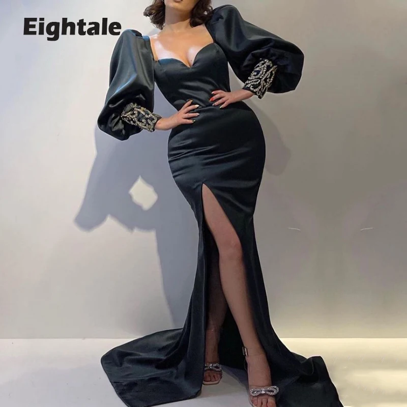 

Eightale Evening Dress for Wedding Party Sweetheart Satin Long Puffy Sleeves Mermaid Prom Gown Sexy Formal Celebrity Gown