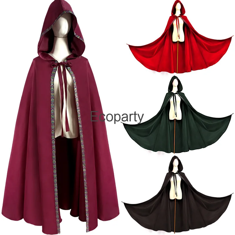 

2023 Men Women Medieval Cosplay Cloak Vintage Gothic Hooded Cape Coat Halloween Wizard Witch Cosplay Costume Long Poncho