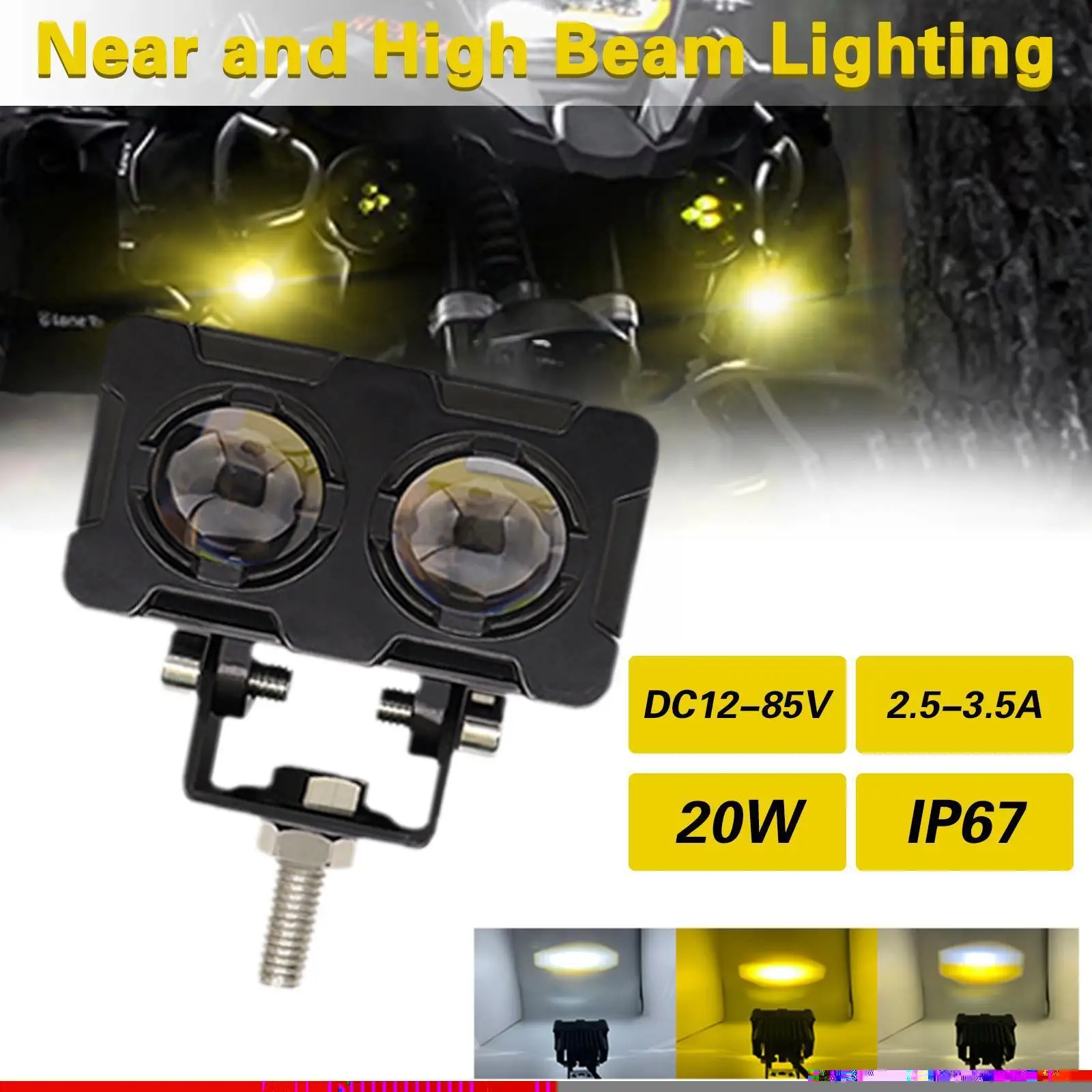 

1 шт. мотоциклетсветодиодный светодиодная двухцветная Рабочая фара дальнего света ATV внедорожник UTV Ближний встроенный Дальний свет и аксес...