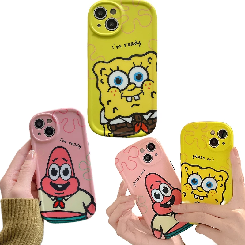 

Милый чехол для Iphone с изображением Губки Боба Патрика звезды для 11 12 13 фотоблесток аксессуары с рисунком из искусственной кожи с изображени...