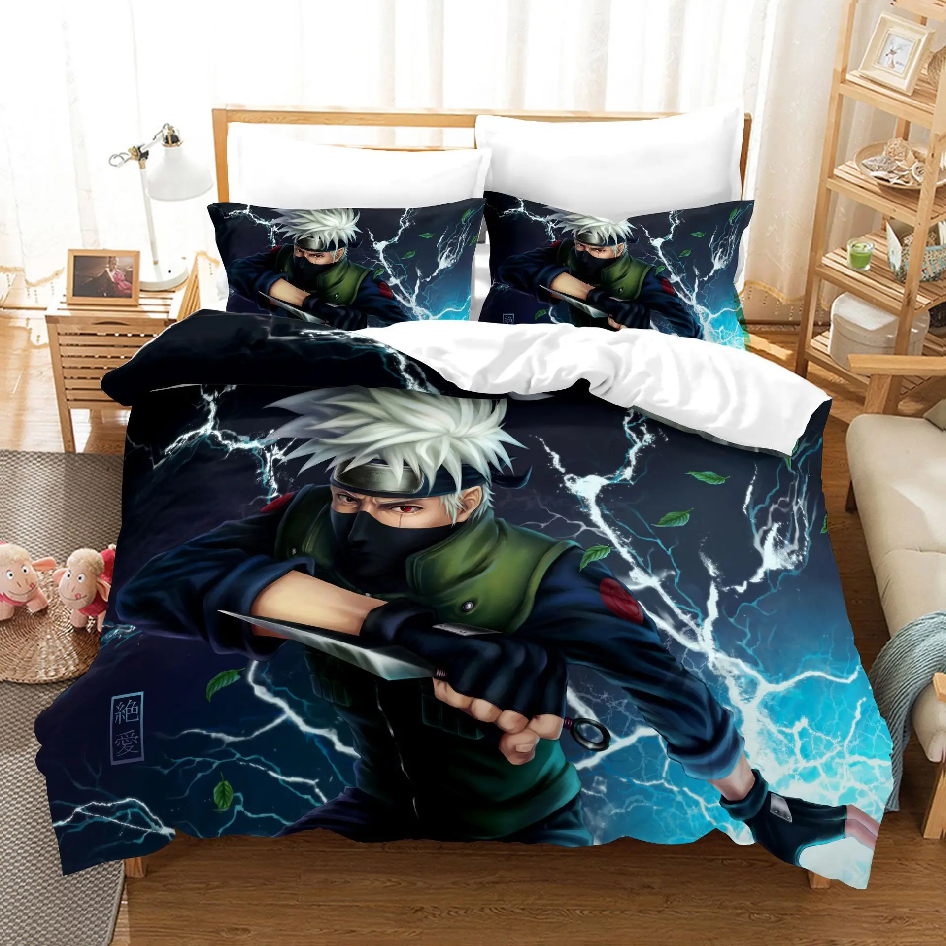 

NARUTO Three-piece Bedding Set Uzumaki Naruto Student Cartoon Animation Uchiha Sasuke Bedroom Duvet Cover*1 Pillowcase*2