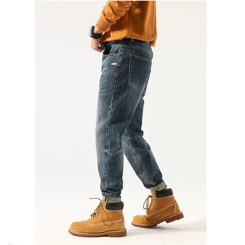 Streetwear Men 2022 New Pattern Vintage Recreational Blue Jeans Loose Broad Straight Cylinder Haren Pants Autumn Female Trend
