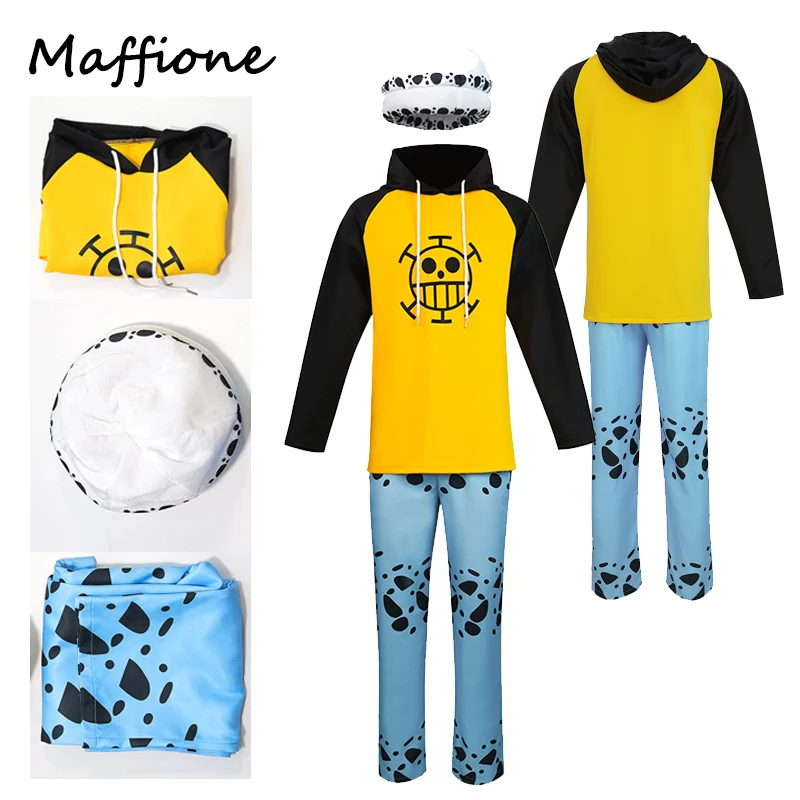 

Мужской костюм для косплея Trafalgar D Water Law, костюм аниме One Cos, худи, шапка, брюки, мужской костюм на Хэллоуин