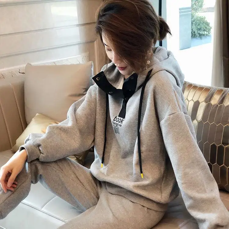 

200 Catties Large Size Casual Sportswear Suit Women Spring New Loose Fashion Hoodie Two Sets