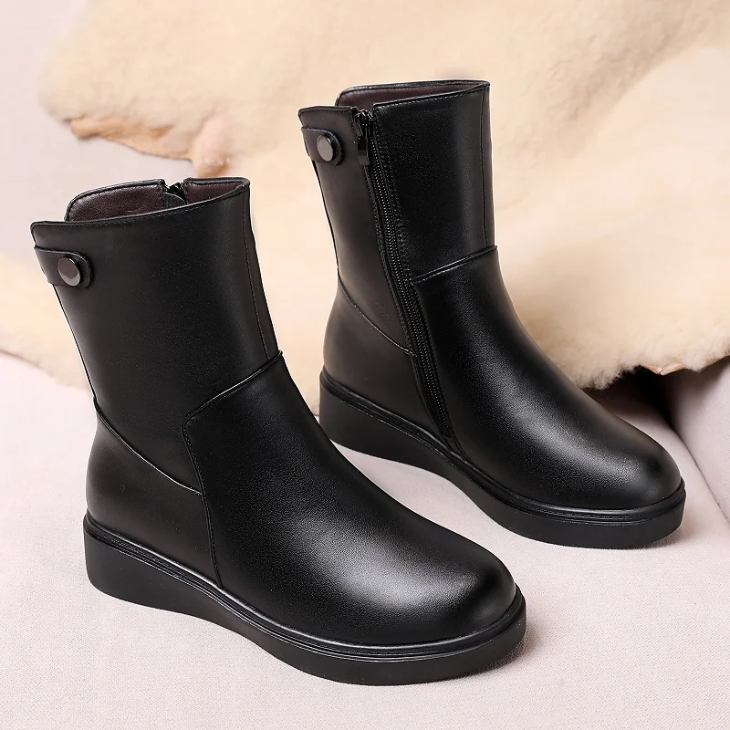 AIYUQI Women Winter Boots Non Slip 2023 New Genuine Leather Women Ankle Boots Natural Wool Warm Large Size Mom Snow Boots Women