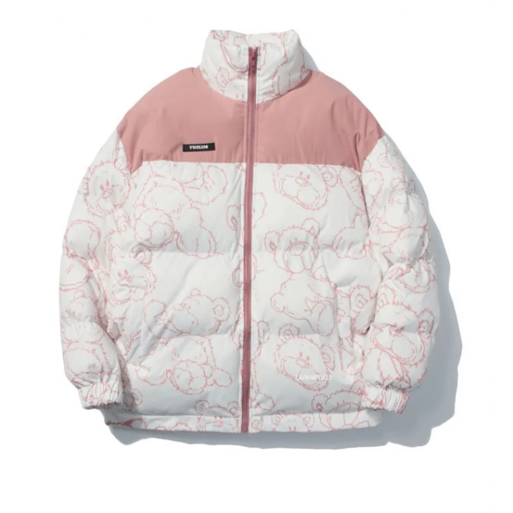 Women Winter Jacket Cartoon Cotton Coat Korean Preppy Style High Collar Versatile Print Down Oversize 2023 Bear Woman Overcoat enlarge