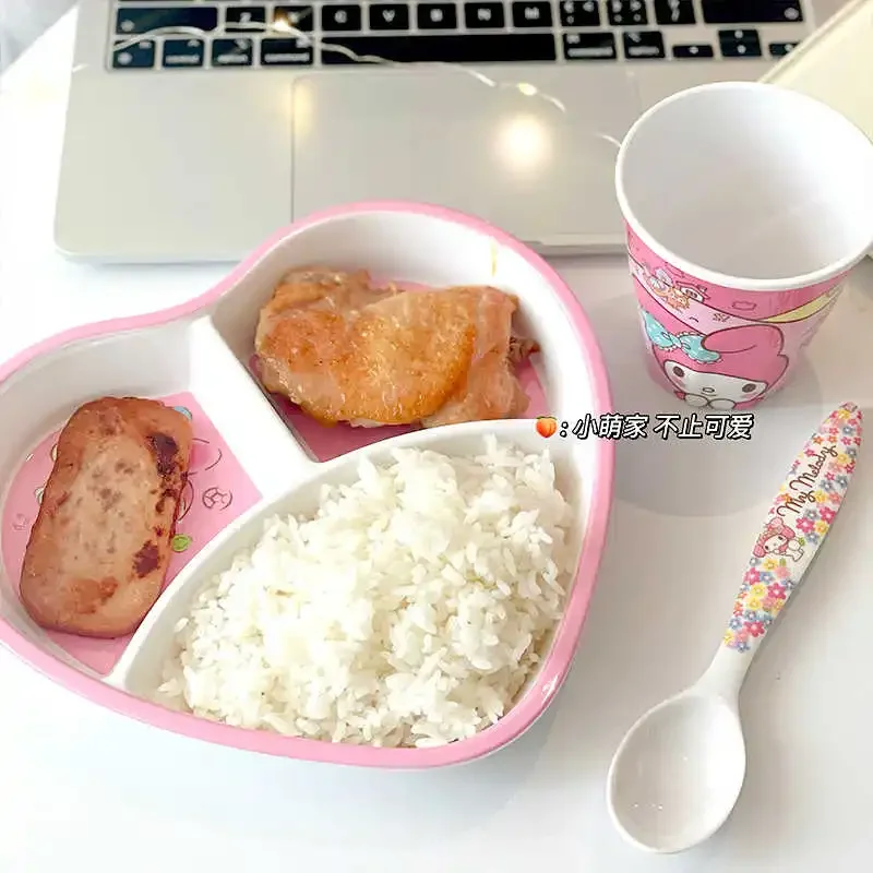Новая мультяшная тарелка Sanrio Hello Kittys в форме сердца с тремя сетками домашняя