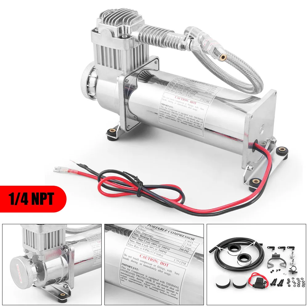 

Универсальный комплект компрессора с пневматической подвеской 3/8NPT 1/4NPT 200PSI 480C 12V Chrome TT 102993 -SL