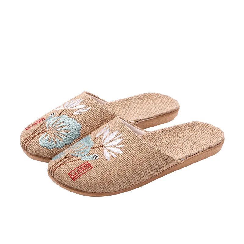 

Comem Women Men Flax Slippers Chinese Embroidery Flowers Platform Sandals Flip Flops Lovers Indoor Shoes Summer Casual Slides 45