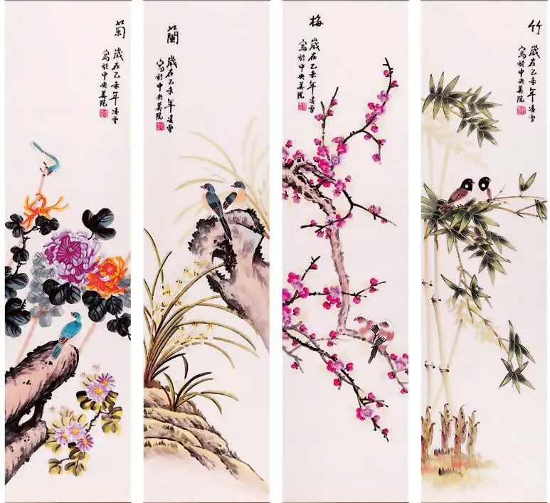 

MT0906 цветы в китайском стиле, слива, Орхидея, бамбук, хризантемы, печать, искусство, холст, постер для гостиной, Декор, домашняя Настенная картина