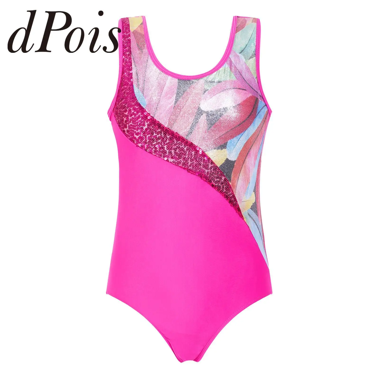 

Children Kids Girls Sleeveless Sequins Patchwork Ballet Dance Leotard Gymnastic Jumpsuit for Girls Gymnastics Bodysuit One-piece