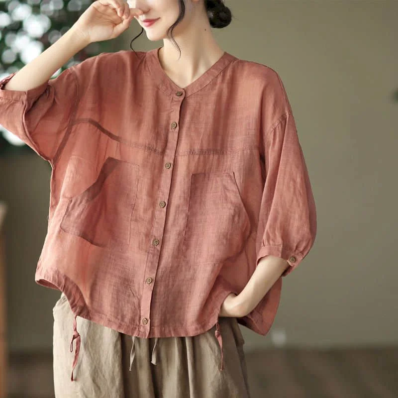 Однотонные рубашки для женщин Повседневная летняя тонкая однобортная блузка