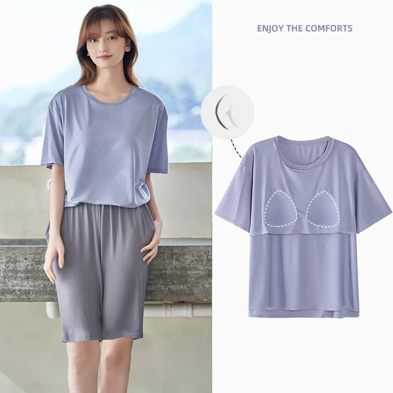 Pijama Mujer New Modal Sleepwear For Women Short Sleeve Half Pant Suit Summer Pajamas Female Home Clothing Night Wear Set