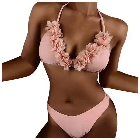 Women's Bikini Swimsuit Fashion Split High Waist Pink Nylon Mesh Ruffle Lace Swimwear купальник 2022 новинка ropas de baño