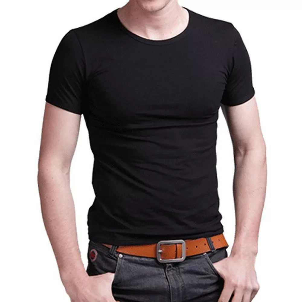 

NEW IN Stretch Lycra V Collar Mens T Shirt Solid Color Short Sleeved T-Shirt For Male Men Tights Slim Tshirt