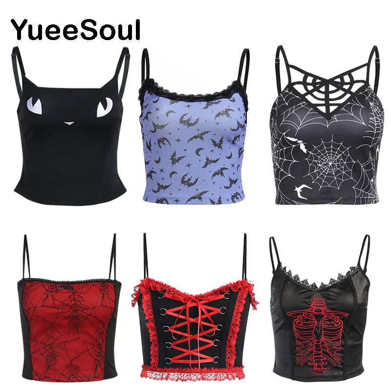 Женский укороченный топ в готическом стиле черный корсет без рукавов с принтом