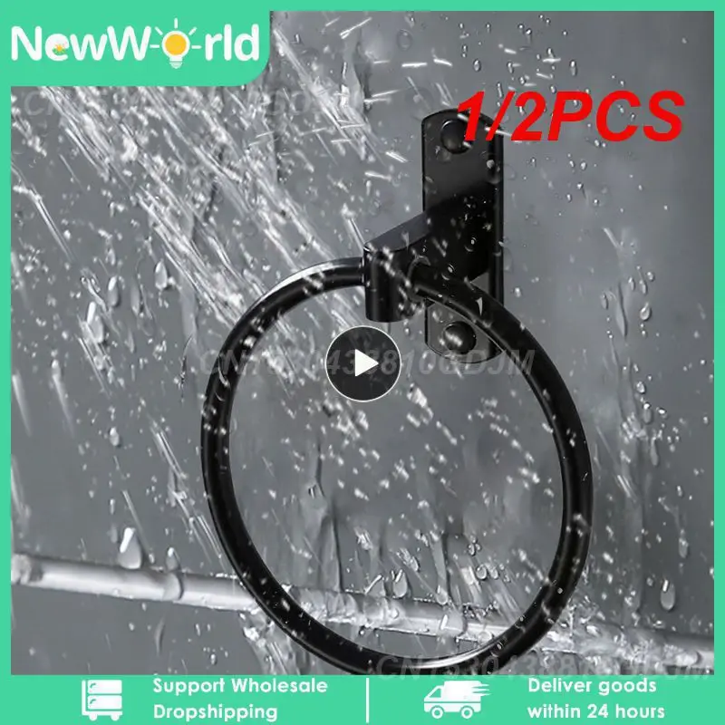 

1/2PCS Matte Black Finish Stainless Steel Bathroom Towel Holder Wall-Mounted Round Towel Rings ,Towel Rack Bathroom Rack