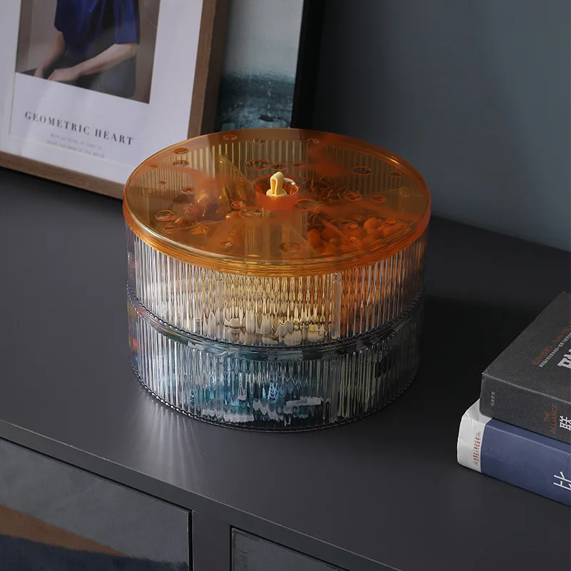 

Double-deck Dried Fruit Plate Transparent Candy Snacks Circling Turn Creative Partition Cover Sealed Fruit Plate
