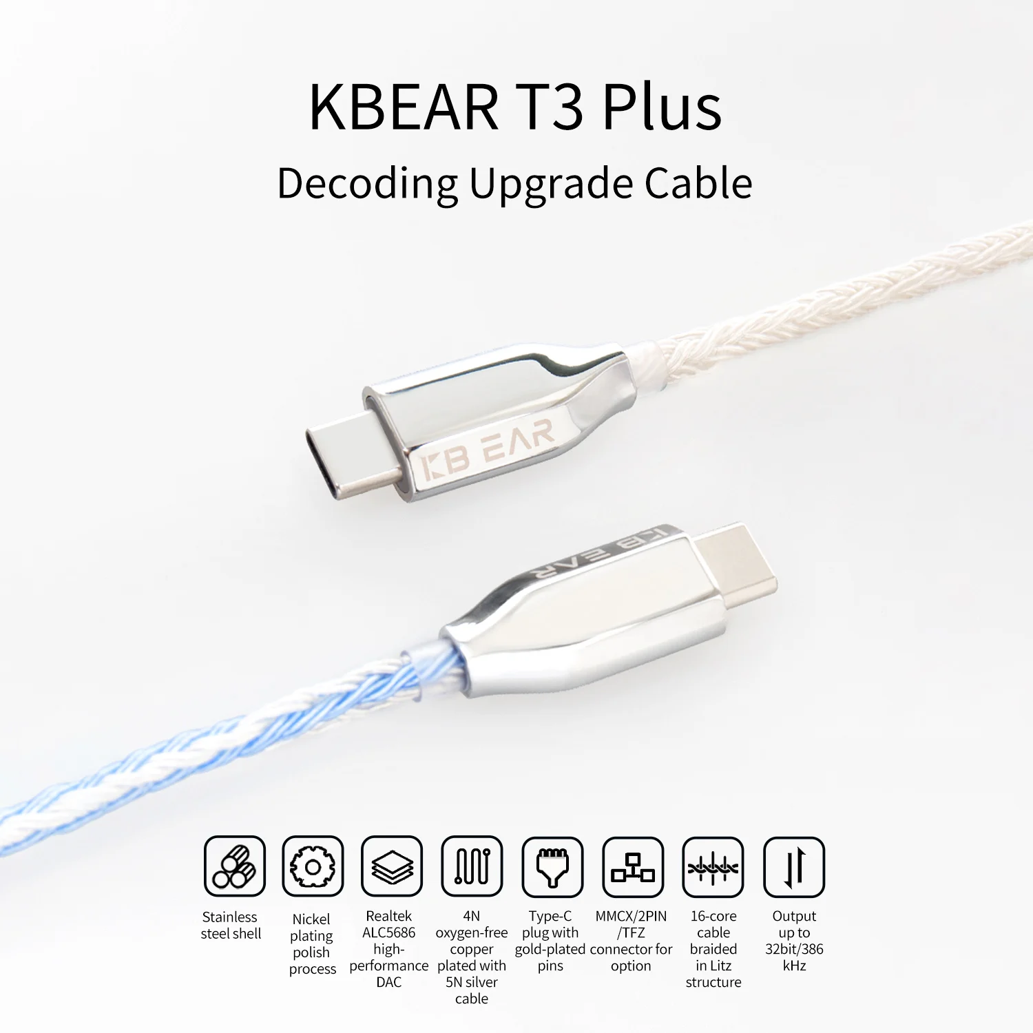 

Кабель для наушников KBEAR T3 Plus, 16 ядер, OFC, с покрытием типа C, MMCX / 2PIN/TFZ, 1,2 м