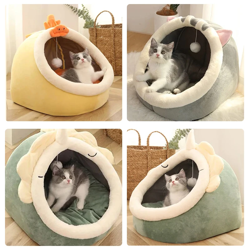 

Warm Cat Bed Pet Basket Cozy Kitten Lounger Cushion Cat House Tent Very Soft Small Dog Mat Bag For Washable Cave Cats Beds