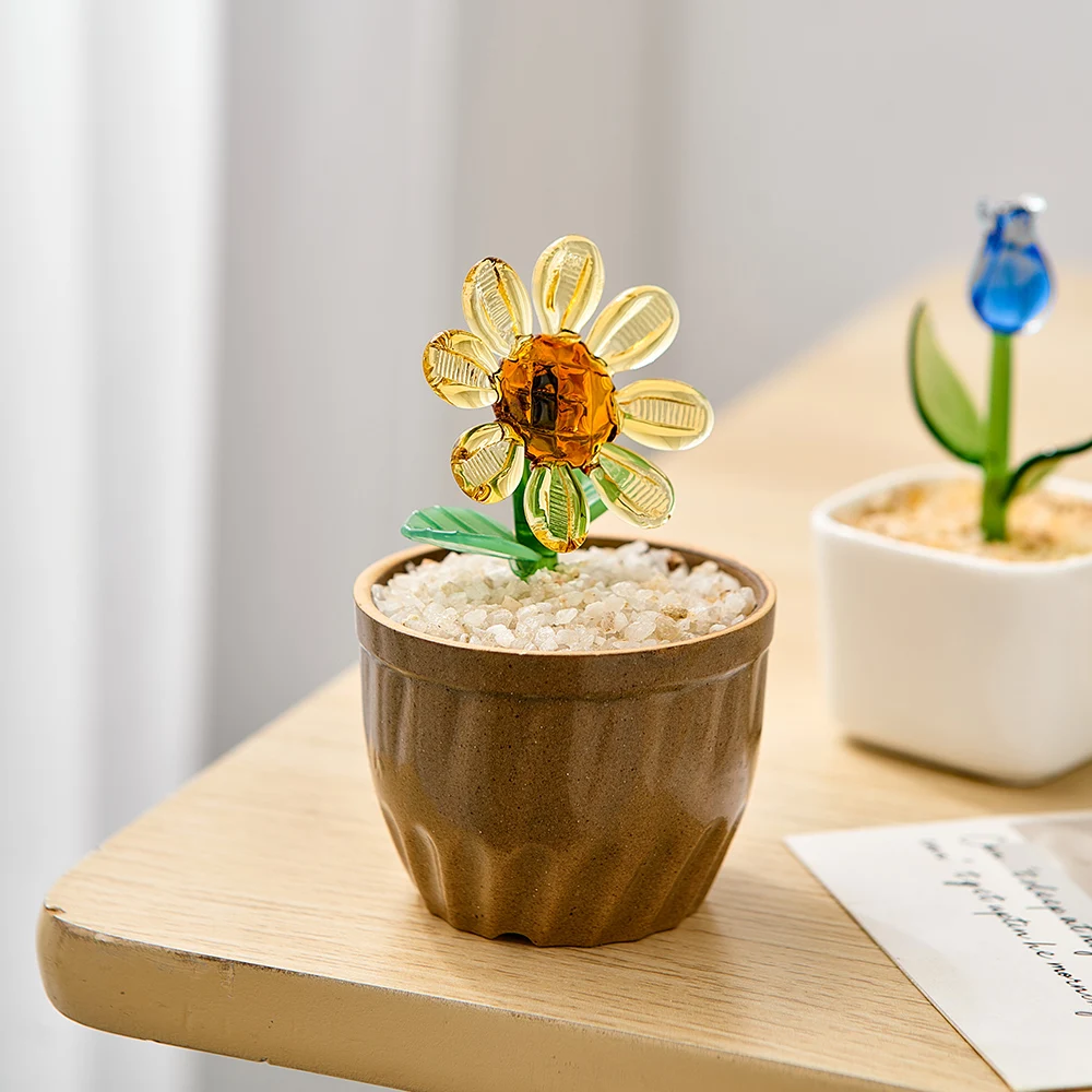 

Sunflower Glass Cactus Mini Figurines Craft Ornament Creative Cute Simulation Plant Bonsai Home Living Room Tabletop Decor