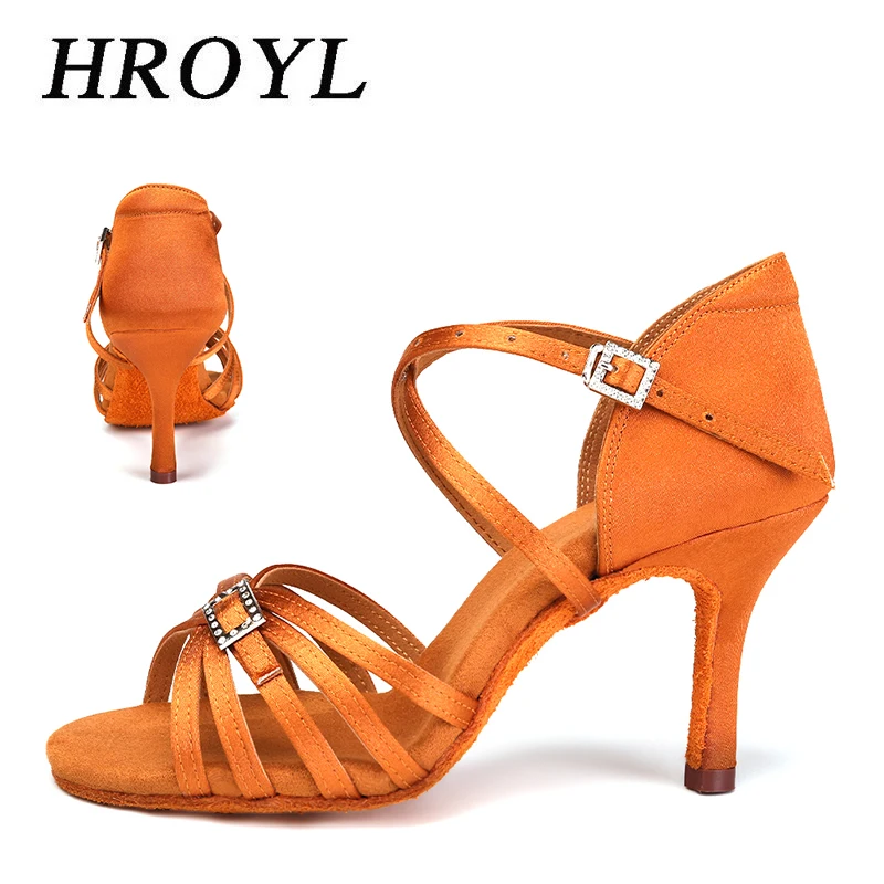 

HROYL New Silk Latin Dance Shoes for Women/Ladies/Girls/5 Colors/Tango Pole Ballroom Dancing Shoes Heeled 7CM And 5CM 8.5cm